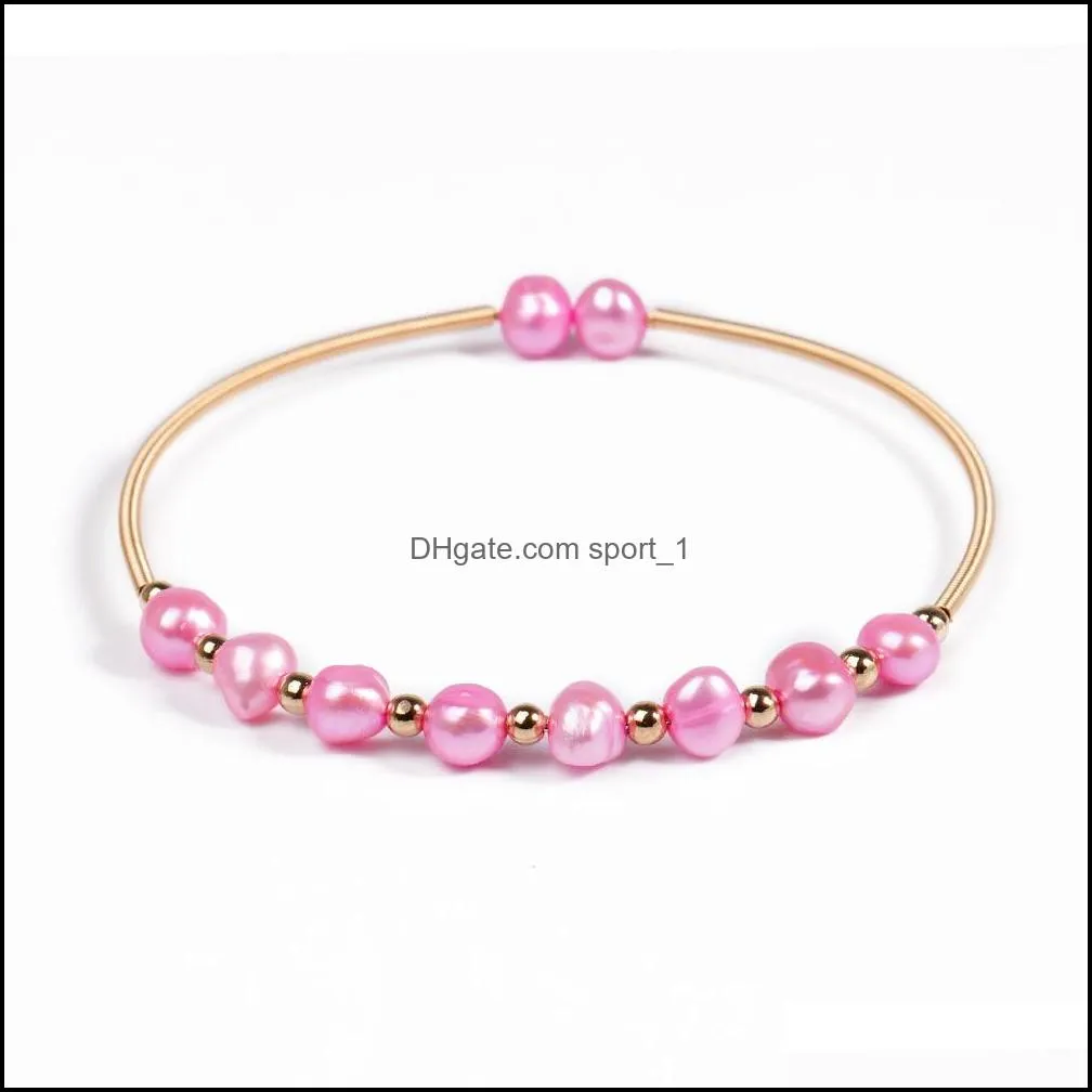 Freshwater Pearl Strand Bracelets Cultured Dyed Color Pearls Gold Plated Bangle for Women Jewelry