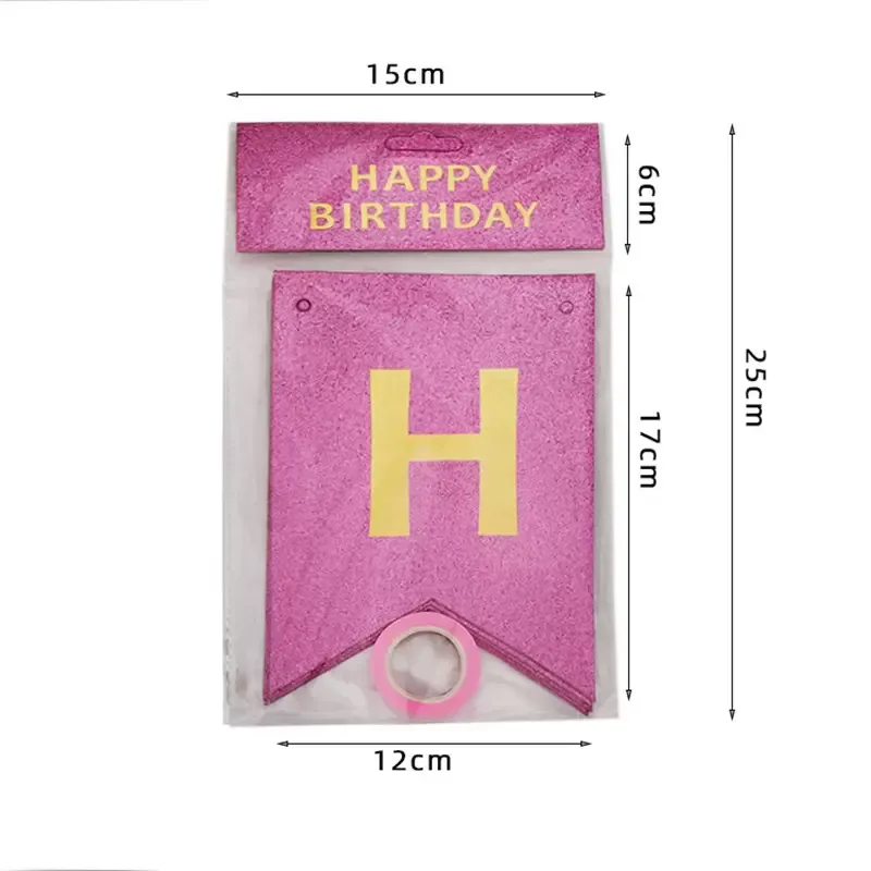 Happy Birthday Letter Glitter Paper Banner Pull Flag Children`s Day Party Party Baby Shower Decoration C0722