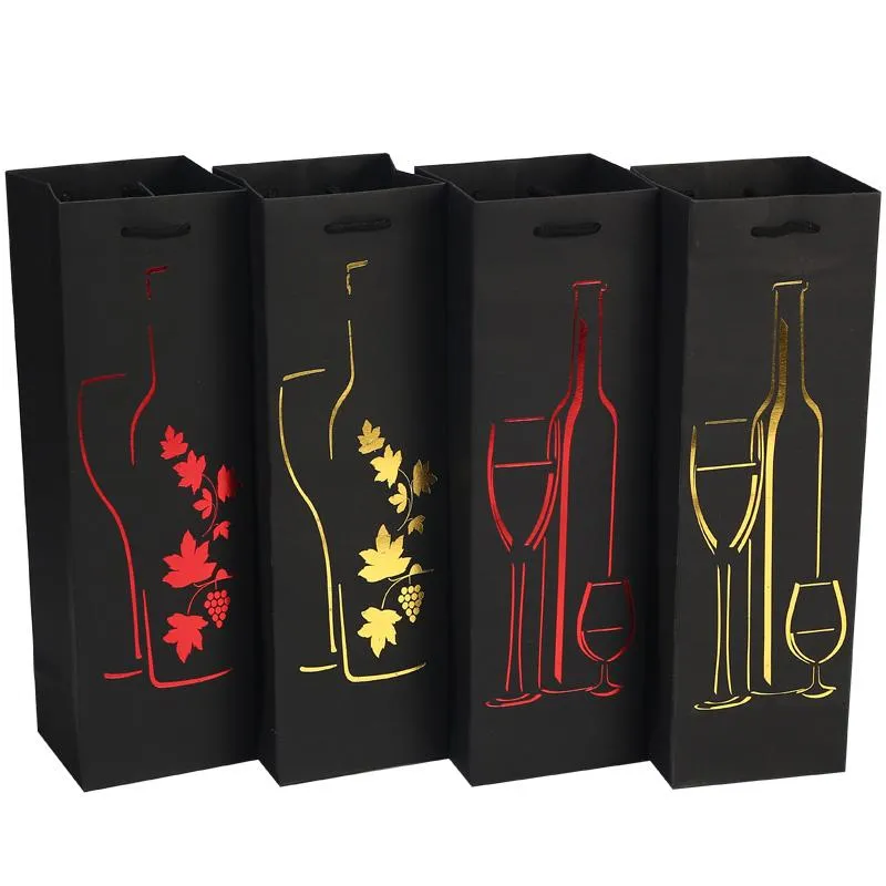 Gift Wrap Paper Bag Wine Bottle Carrier Festival Party Ribbon Handle -stamping Oil Champagne Packing BagGift