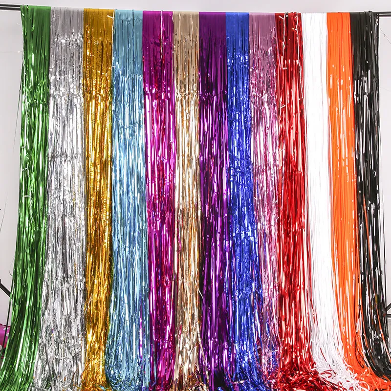 Sfondo per feste Decorazione murale Tende da pioggia Tende sullo sfondo Glitter oro Tinsel Frange Foil Curtain Wedding Birthday Decor