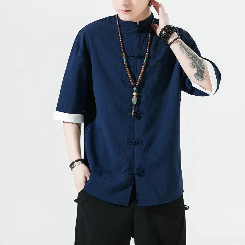 Roupas étnicas chinesas tops vintage masculino camisas de linho de algodão