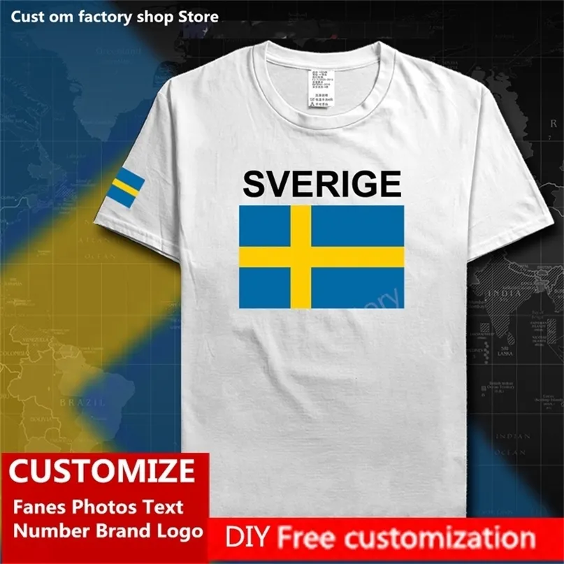 Schweden Sverige T-Shirt Custom Jersey Fans DIY Name Nummer Marke T-Shirt High Street Fashion Hip Hop Lose Casual T-Shirt 220620