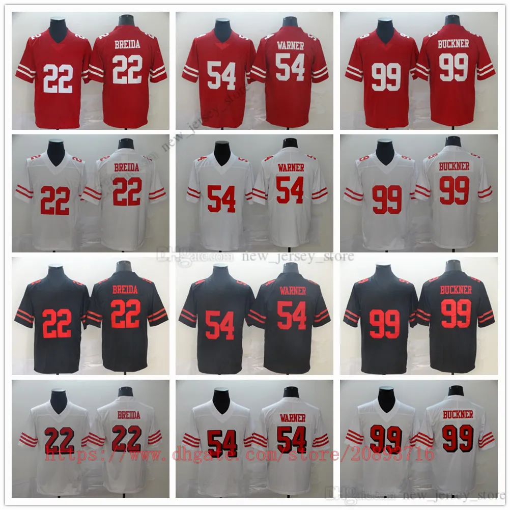 Film College Football Wear Maglie cucite 54 FredWarner 99 JavonKinlaw 22 MattBreida 26 TevinColeman Sport traspirante Uomo di alta qualità