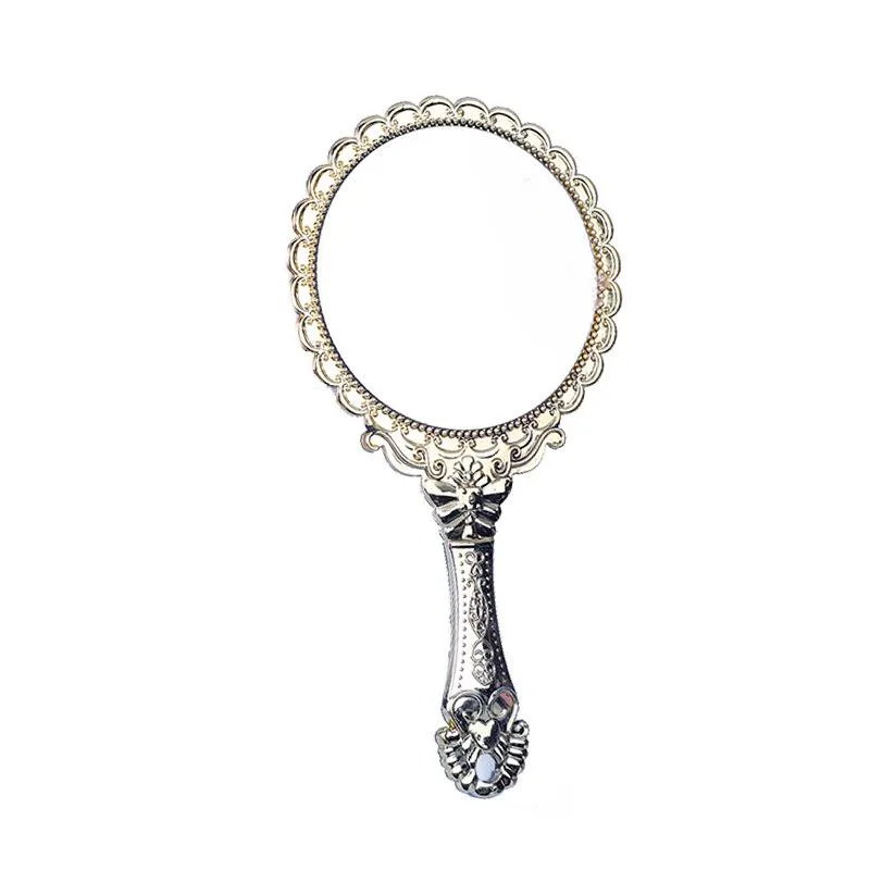 Hand-held Makeup Mirrors Romantic Vintage Hand Hold Zerkalo Gilded Handle Oval Round Cosmetic Mirror Make Up Tool Dresser Gift Hanging Espejo wmq894