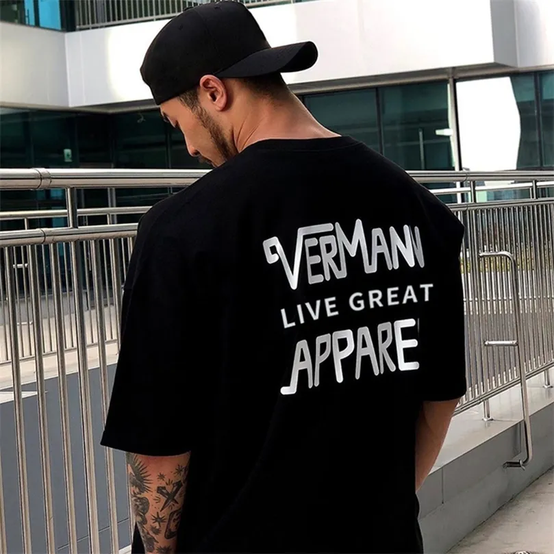 Summer Oversized Men tshirt Mens Sports hip hop Tshirt Male Gyms Fitness Bodybuilding Workout casual Short Sleeves Tees Tops 220608