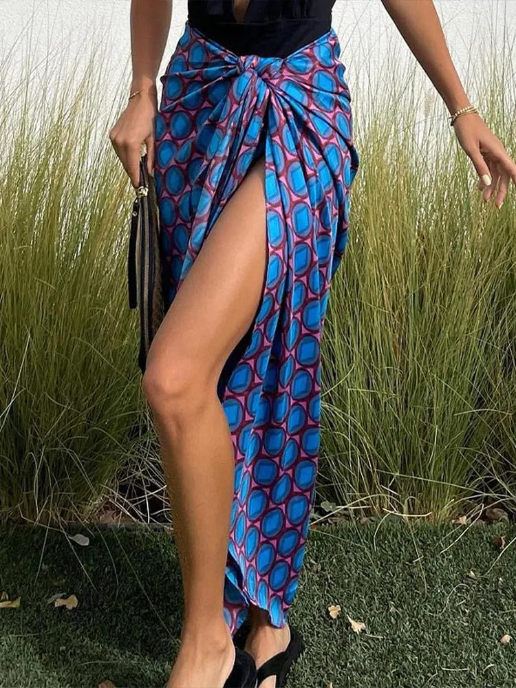 Rokken elegante polka dot print boho rok voor vrouwen sexy spleet hoge taille veter up strand 2022 zomer vrouwelijke mode midi r toevalskirts