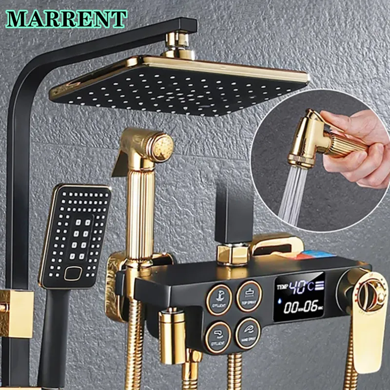 Smart Digital Bathroom Shower Set Quality Brass Bathtub Mixer Faucets ABS Shower Head Wall Mounted Thermostatic Shower System