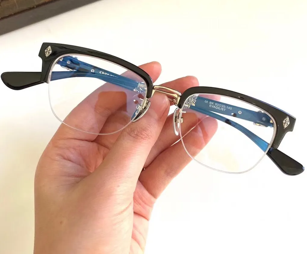 Мужчины дизайнерские оптические очки бренд женщин титановые оправы Eyeglass винтаж винтаж наполовину кадр зрелищные рамки Очки миопии оценки с оригинальной коробкой