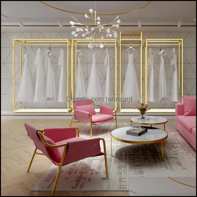 Wedding dress rack high grade display frame Commercial Furniture floor type gold special studio dresses shelf iron clothing store clothes