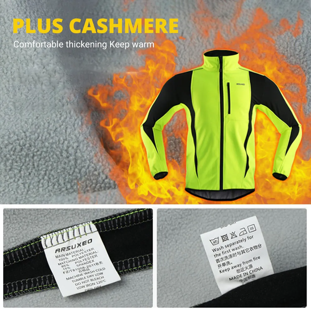 ARSUXEO Winter Warm Up Thermal Fleece Giacca da ciclismo Bicicletta MTB Abbigliamento da bici da strada Maglia lunga impermeabile antivento