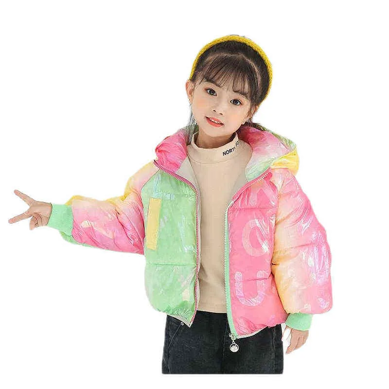 Winterkinderen regenboog kleurrijk geen schone glanzende katoenen jas tops jas voor baby kinderen jongens meisjes warm dikkere bovenkleding J220718
