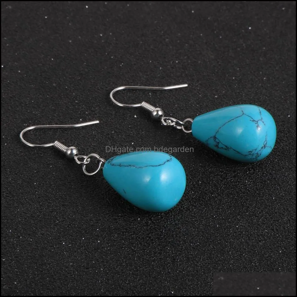 waterdrop Turquoises Rose Crystal Quartz Tiger Eye Opal Stone Charms Dangling Earrings Amethysts Hanging Earring Fashion Women Jewelry