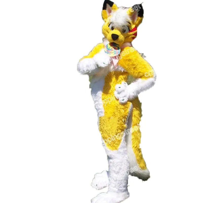 Halloween Gelb Husky Fursuit Furry Maskottchen Kostüm Cartoon Tier Thema Charakter Weihnachten Karneval Party Fantastische Kostüme Erwachsene Größe Outdoor Outfit