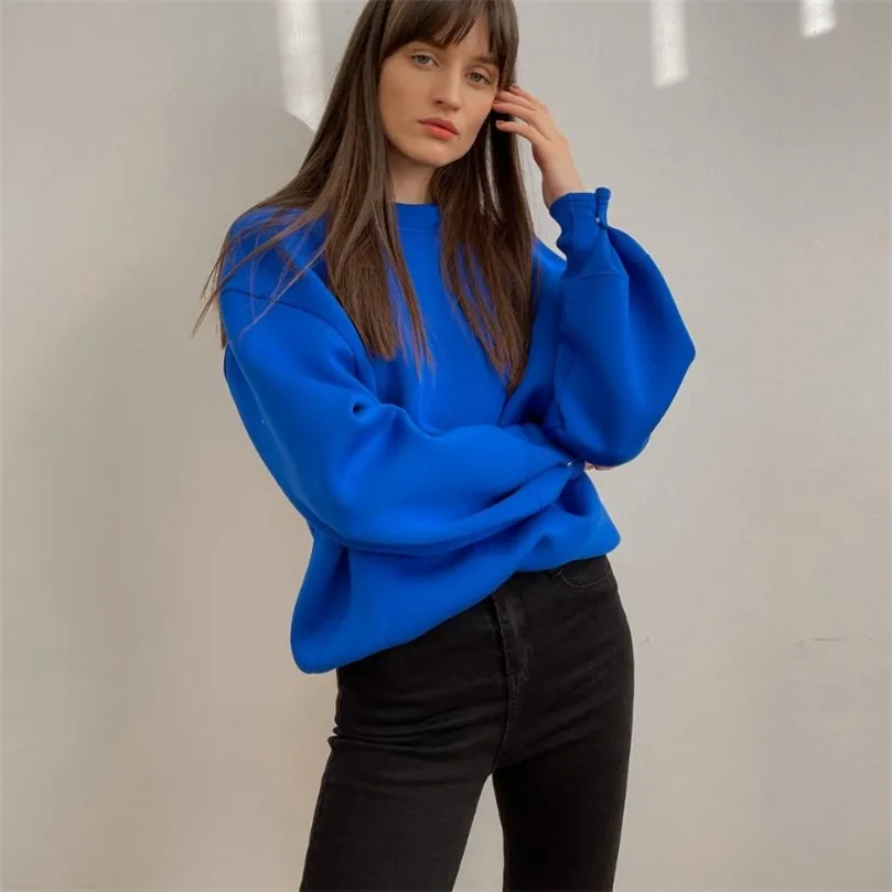 Luxe kwaliteit ruimte katoenen trui sweatshirt vrouwen extra grote solid kleur elektrische blauwe lente herfst Koreaanse tops 220722