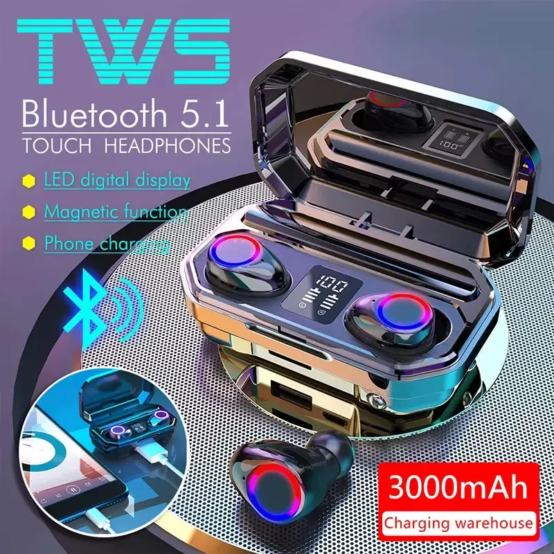 M12 TWS hörlurar Nya trådlösa Bluetooth -hörlurar V5.0 LED Power Display Earskydd Smart Touch Control Headset för iPhone 12 13 Samsung S20