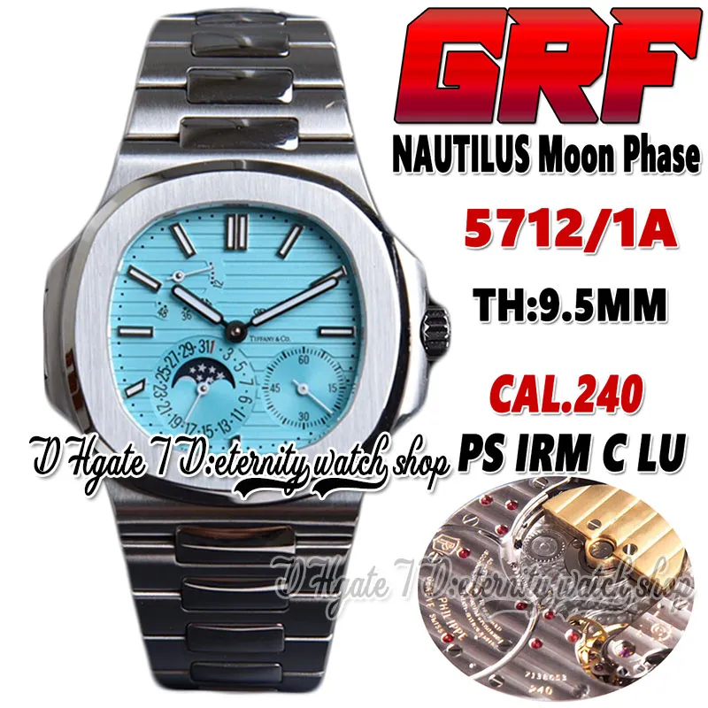 2022 GRF Phase de Lune Date 5712/1A Cal.240 PP240 Montre Automatique pour Homme Édition Limitée Tiffan9 Cadran Bleu Texture Bracelet en Acier Inoxydable éternité Super version Montres