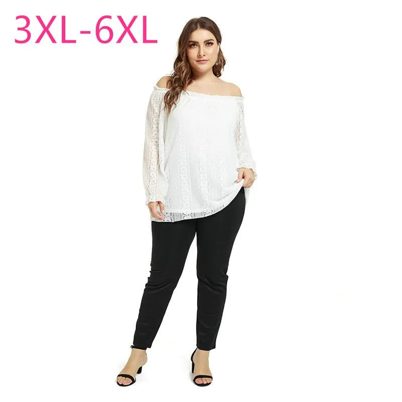 Blouses -shirts voor dames lente herfst plus size tops voor vrouwen grote blouse casual losse lange mouw uit schouder wit kanten shirt 4xl 5xl