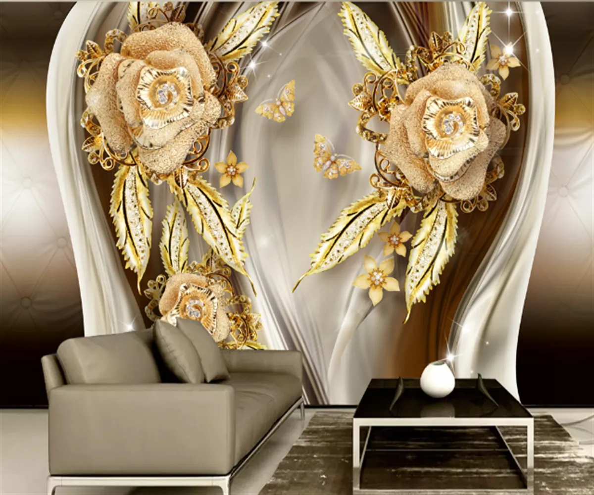 Customized 3D any size wallpaper mural European and American style jewelry flower diamond soft pack background wall stickers