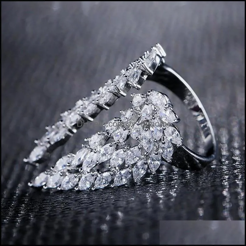 Sparkling Vintage Fashion Jewelry 925 Sterling Silver Full Marquise Cut White Topaz CZ Diamond Eternity Wing Wedding Feather 59 L2