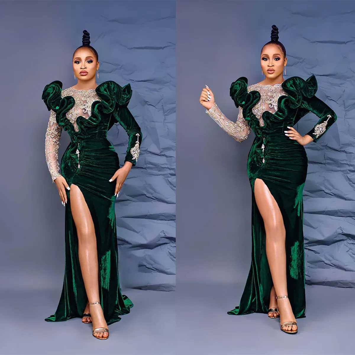 Dark Green Velvet Evening Dress, Long Sleeves High... From Dressvip,  $153.77 | DHgate.Com