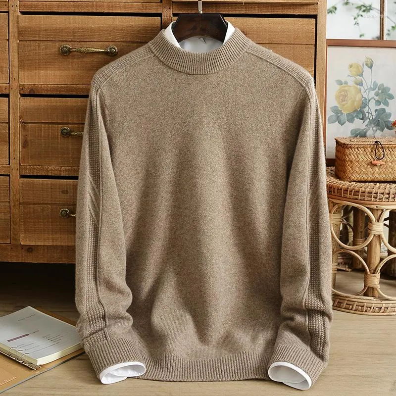 Herrtröjor Pure Cashmere Sweater Herrhalvhöghals Twist High-End tjock varm Jacquard Business Casual Knittingmen's