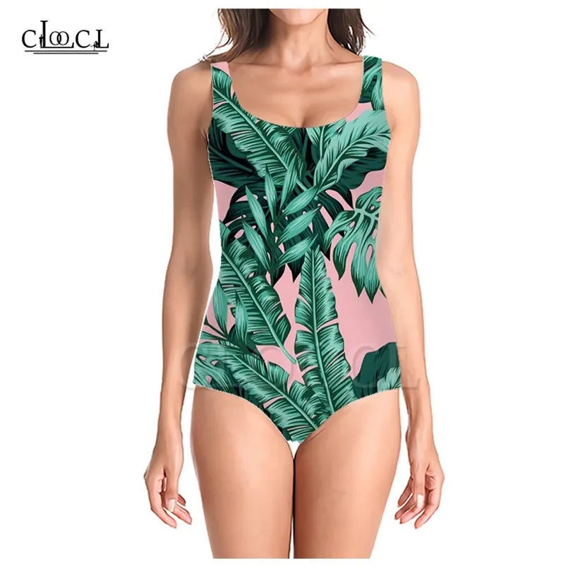 est мода зеленые листья 3D принт цельный купальник для девочек купальный костюм без рукавов тонкий сексуальный женский пляжная одежда купальники 220617