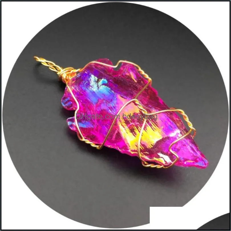 charms glass crystal ore wire wrap pendant semi-precious stone arrow diy necklace jewelry accessorie size 22-52mmcharms