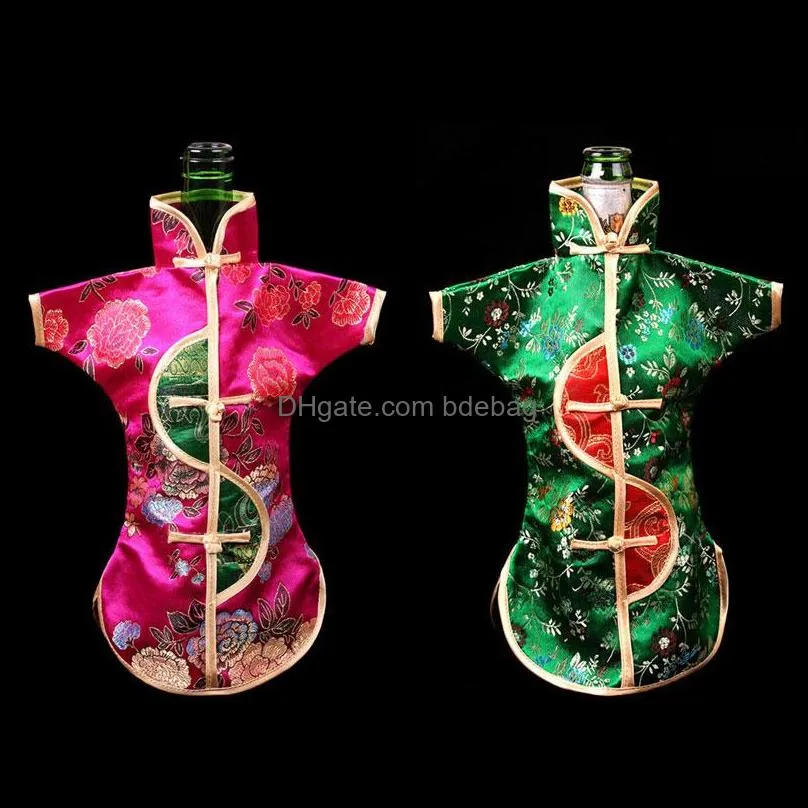 Vintage Chinese Knot Christmas Wine Bottle Bag Dining Table Decoration Er Packaging Bags Silk Brocade Pouch Fit 750Ml Drop Delivery 2021 Oth