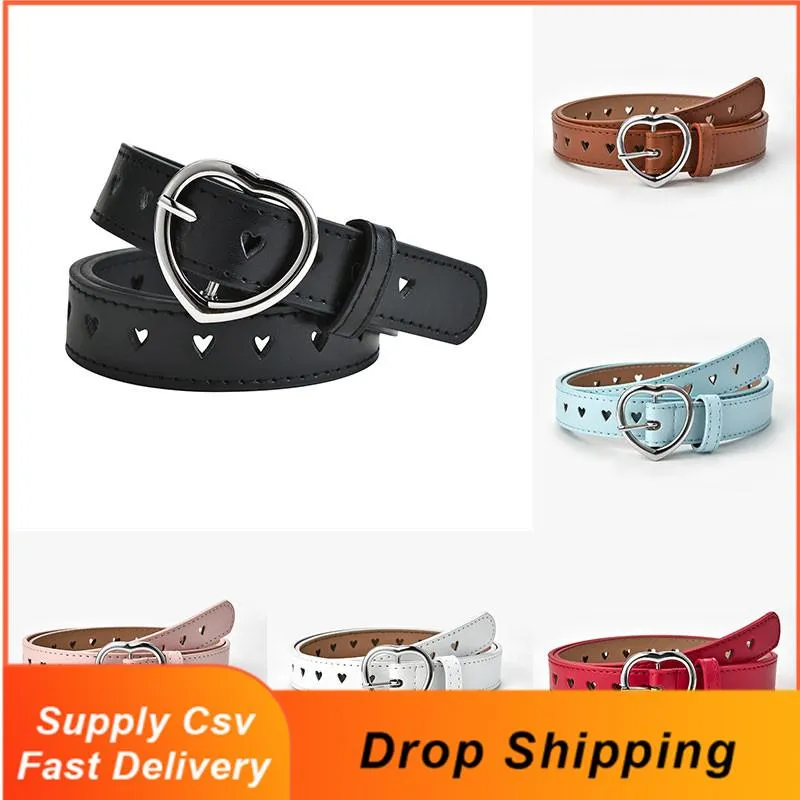 Belts Cute Children Belt Kids Peach Heart Buckle Faux Leather For Girls Love Eyelet Grommet Waist Solid WaistbandsBelts