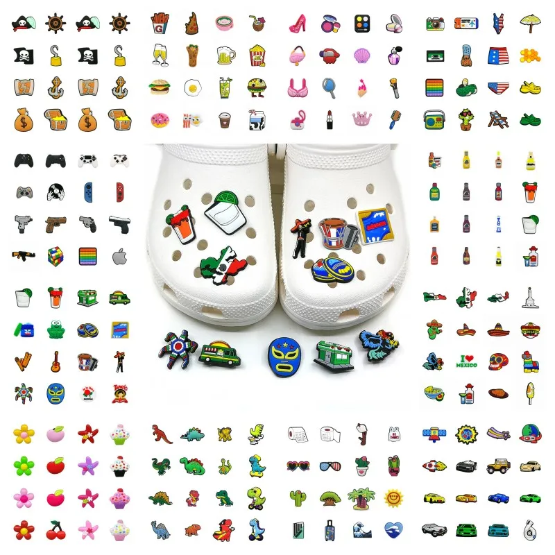  16 unids/set Texas estilo mexicano dibujos animados Croc encantos moda zueco accesorios para zapatos 2D plástico suave decoración de zapatos hebillas ajuste niños pulsera señoras sandalias adornos