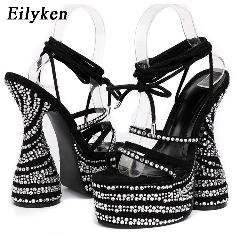 Eilyken CRISTAL Chunky Talons Sandales Mode Peep Toe Cheville Croix À Lacets Plate-Forme Femmes Stripper chaussures 220516