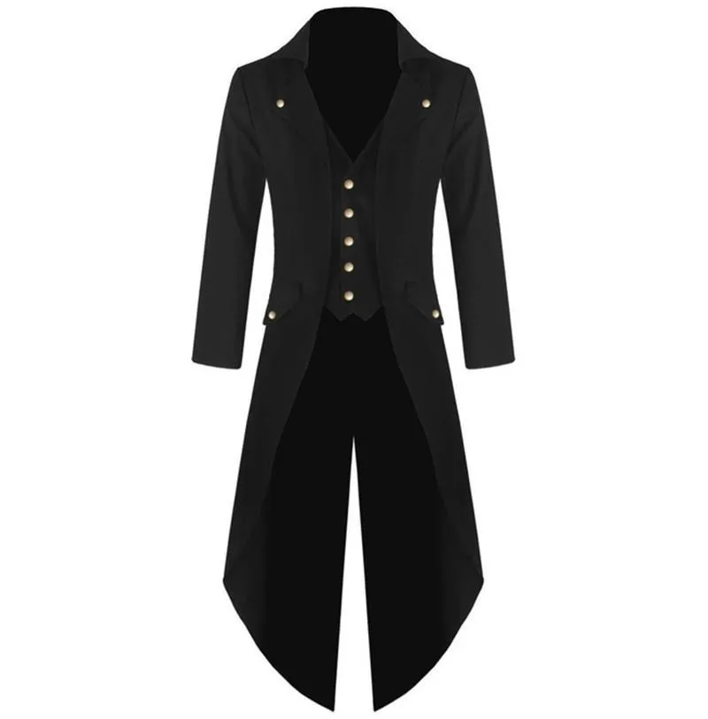 Men's Jackets Men Victorian Costume Black Tuxedo Fashion Tailcoat Gothic Steampunk Trench Jacket Coat Frock Outfit Dovetail Uniform For Adul