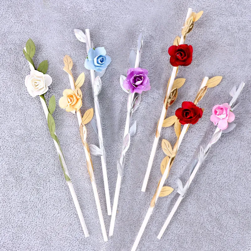 Cup Cake Decoration Party Artificial Rose Flower Branch Paper Card Wedding Party Dessert Table Plug-In Cooking Baking Tools