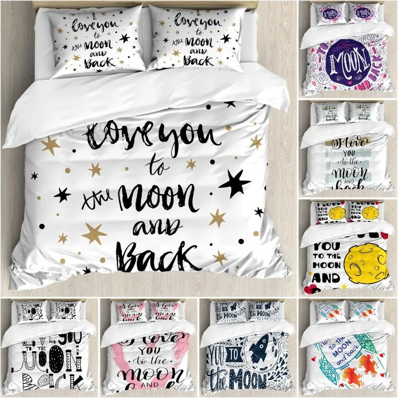Bedding Sets Love You Duvet Cover Set Hand Drawn I To The Moon And Back Words With Stars Celebration Theme King Size SetBedding SetsBedding