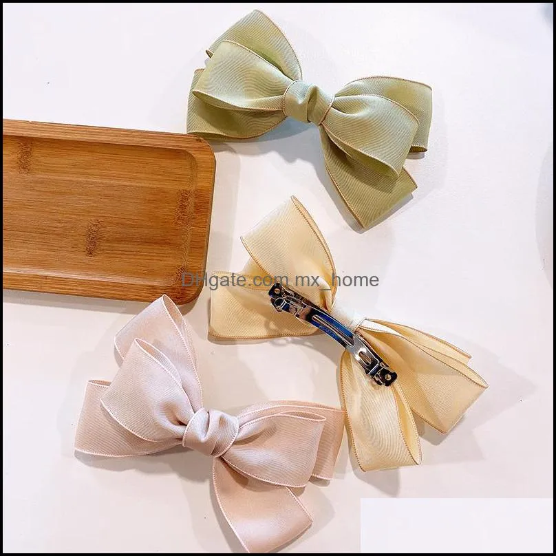 korean sweet girl temperament simple double-layer fabric handmade bow spring clip fashion women`s hairphair accessories