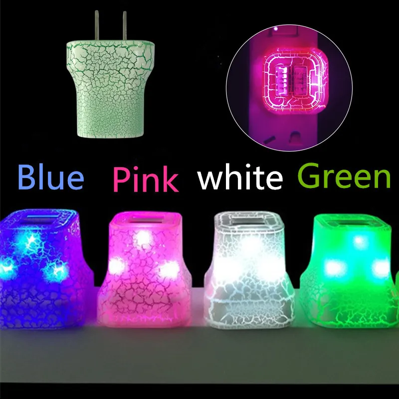 Colorful Night Light Dual USB Wall Charger US Plug 5V 2.1A Natural fissures LED Quicker Chargers