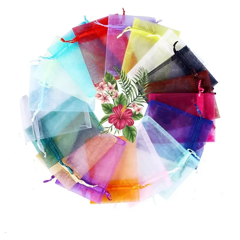 Uchwyt przychylny 100pcs Sheer Organza Bags Torebka na szelfie do biżuterii Party Wedding Party Festival Candy torebka