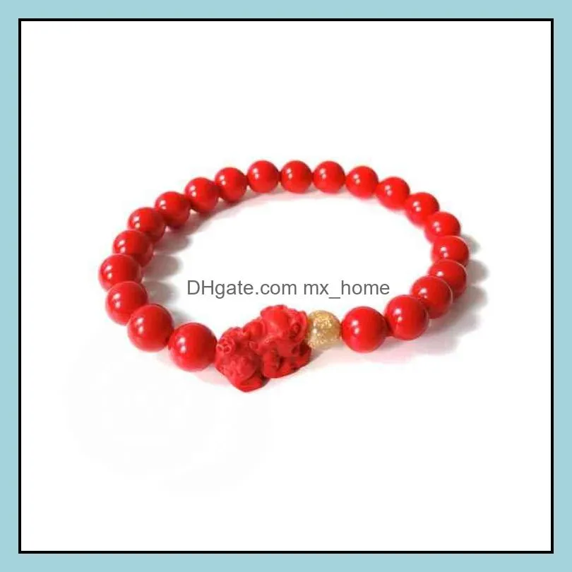 Chinese-style Products Cinnabar Bracelet National Style Fortune Transfer Auspicious Elephant Purse Beaded Chinese Men`s and Women`s