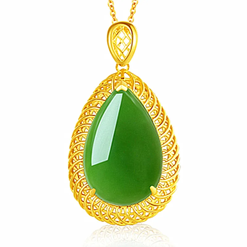 Collier de jade naturel Hetian jade vert pendentif ovale collier rétro unique or artisanat charme bijoux en argent pour femmes colliers de jaspe