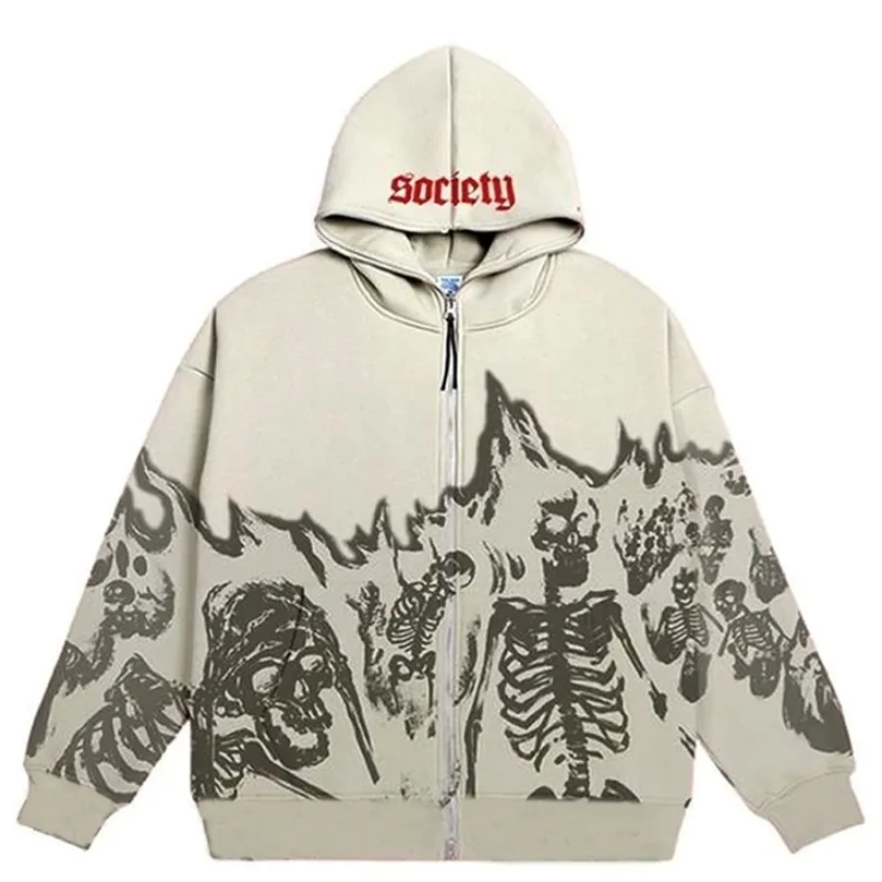 Y2K Emo Herr Streetwear Vintage Skull Hoodie Zip Up Hoodies Grunge Oversized Sweatshirt Gothic Toppar Harajuku Alt Jackor Kläder 220721