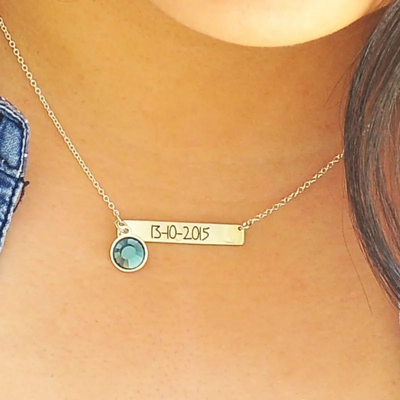 Collares colgantes Barra de plata maciza con piedra grabada Escritura a mano Nombre personalizado Pendiente Joyería de memoria Colgante