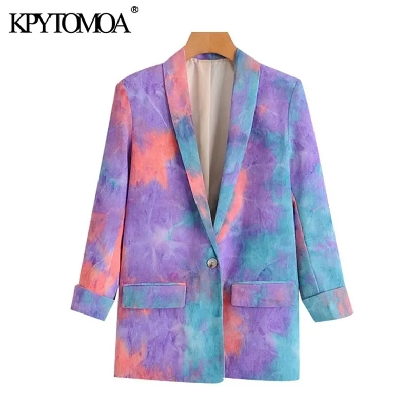 KPYTOMOA Women 2020 Fashion Single Button Tie Dye Blazer Coat Vintage Long Sleeve Pockets Female Outerwear Chic Topps LJ201021