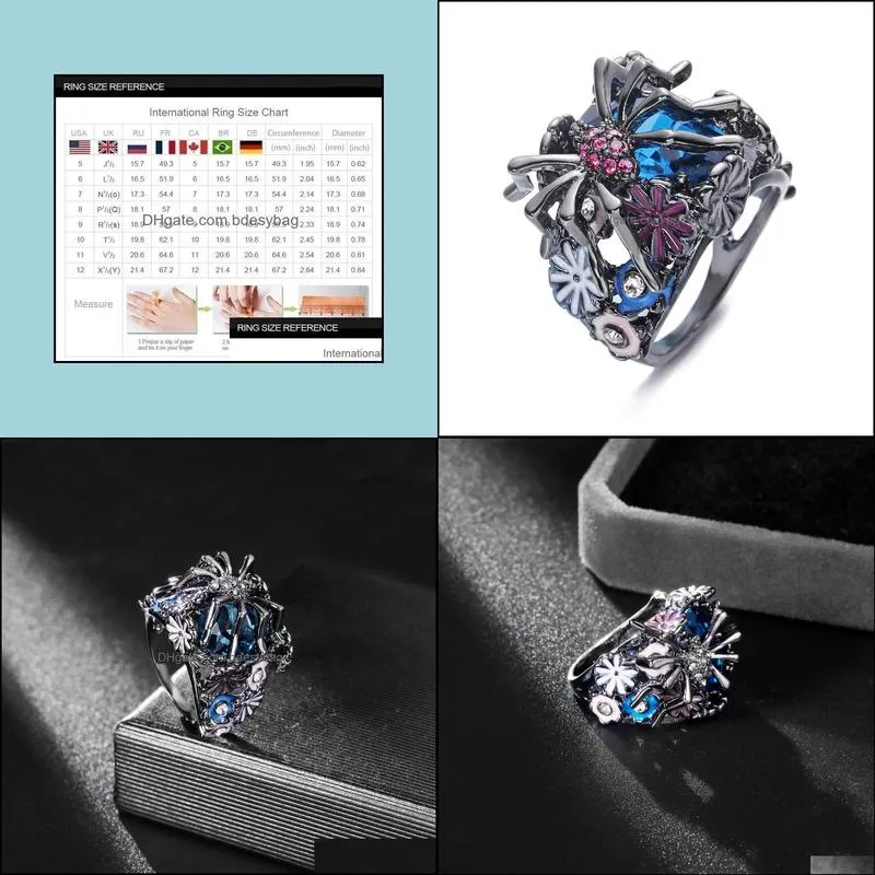 Turkish Handmade 925 Silver Flower Spider Sapphire Women Ring Fashion Jewelry Gift US Size 6-10