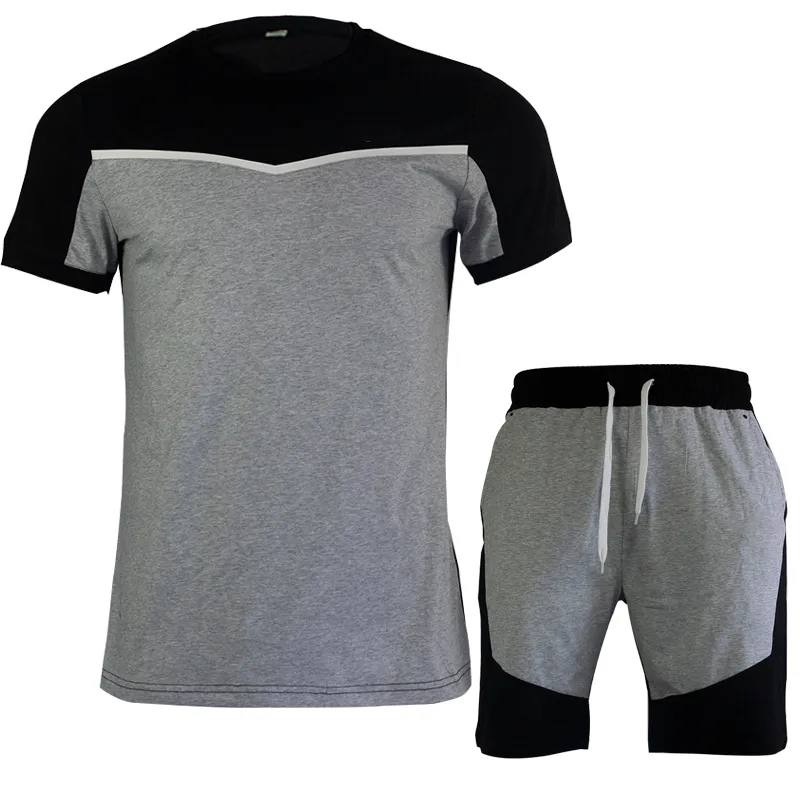 Herren-Shorts, Sommer-Baumwoll-T-Shirt und kurze Trainingsanzüge, bedrucktes Logo, Spleißen von mehrfarbigen, lässigen Sporthosen, lockere Street-Freizeitmode-Hosen und T-Shirts nk01