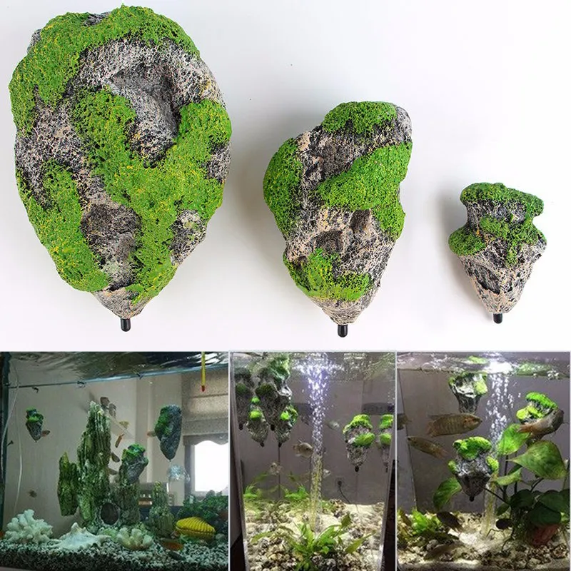 Floating Rock Suspended Artificial Stone Aquarium Plant Wall Decor Fish