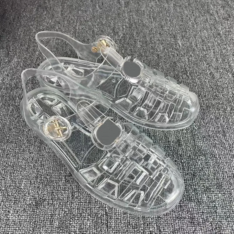 New Jelly Sandals Designer Sandal Transparent Slippers Women Men Flat Slides Rubber Sole Flip Flops  Sandal Lace Up Outdoor Shoes