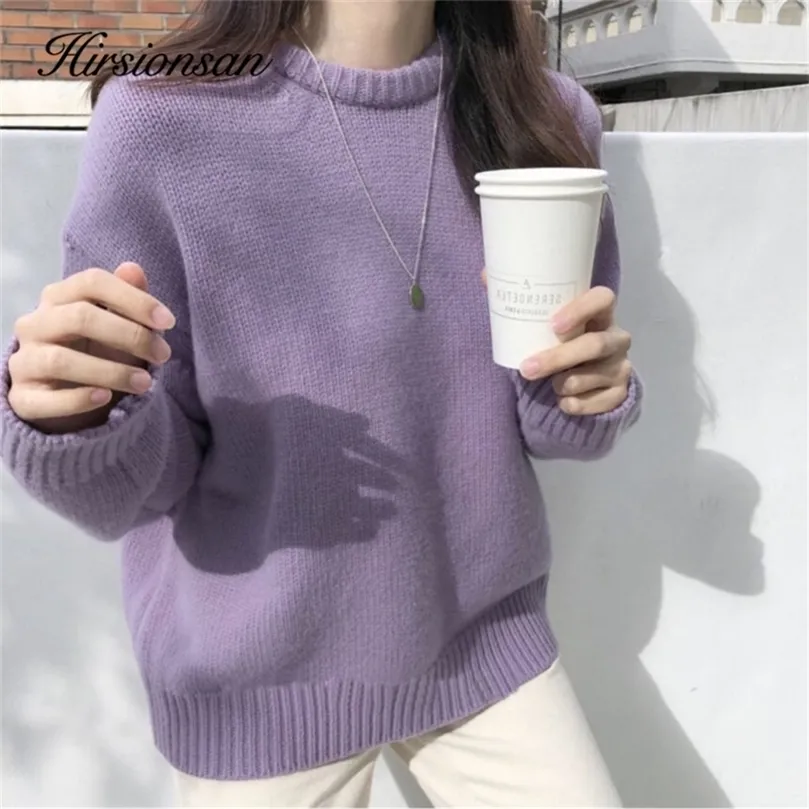 Hirsionsan Candy Color Sweater Women Korean Vintage Knitted Pullovers O Neck Loose Soft Elegant Ladies Clothes 201222