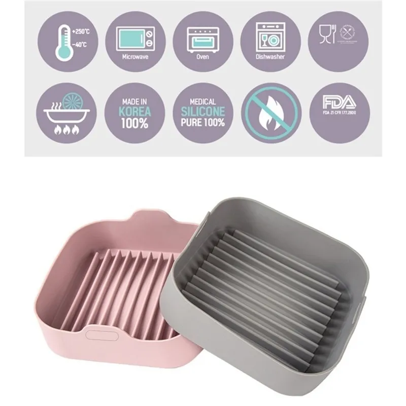 Silicone world Silicone Tray For Air Fryer Oven Baking Tray With Handle  Fried Chicken Pizza Mat Without Oil Silicone Accessories