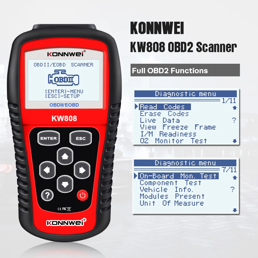 Nouveau KONNWEI KW808 OBD 2 Scanner de voiture OBD2 Auto Scanner de diagnostic automobile Outil moteur Lecteur de code Fualt Outils Odb pour voitures Expédition rapide