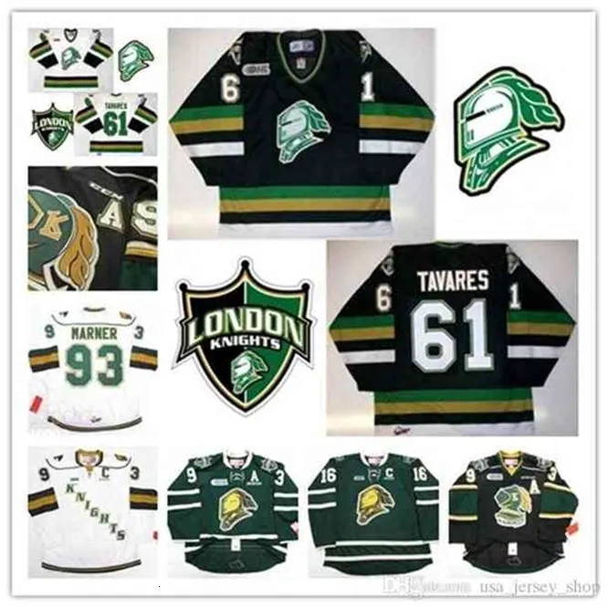 Ceuf Özel Chl Londra Şövalyeleri Mitch Marner Jersey 88 Patrick Kane 61 Tavares Rick Nash dikişli siyah yeşil beyaz hokey formaları